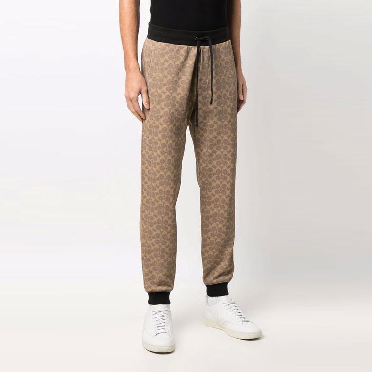 Coach Classic Logo Print Straight Leg Knit Sweatpants Men bottoms Beige C5761-RYU