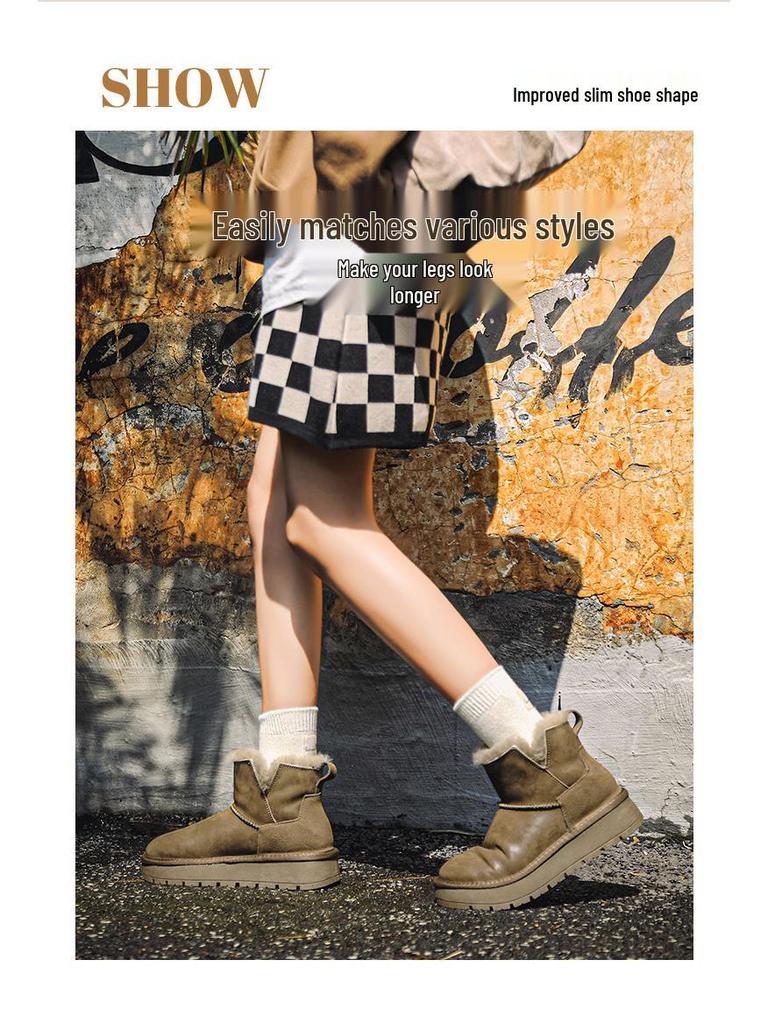 Women's Waterproof Sheepskin Snow Boots - Short, Thick-Soled, Fleece-Lined, Winter 2025