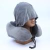 Memory Foam Travel Neck Pillow Soft Hooded Design Adjustable Strap Washable Cover for Flight Camping Nap