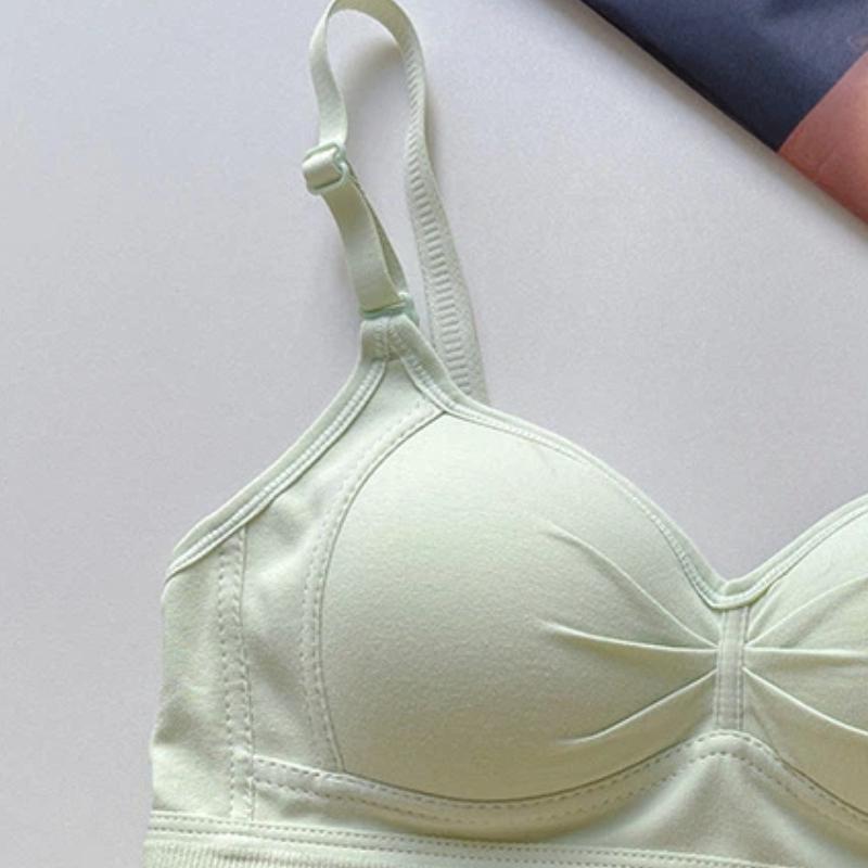 Beige Wireless Cotton Bra with Adjustable Straps Comfortable Everyday Lingerie