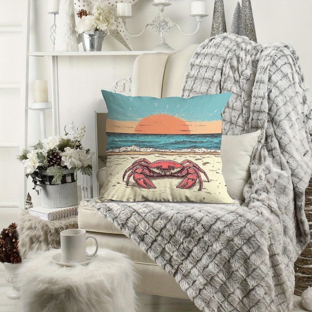 4pcs Beach crab pattern double-sided Printed pillow cover Short plush Suitable living rooms bedrooms sofas throw cushion cover