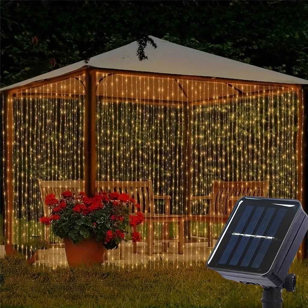 Guirlande Lumineuse Rideau Solaire Étanche IP54 8 Modes Lumières de Fond Décoratives pour Terrasse Clôture Balcon Décoration de Noël