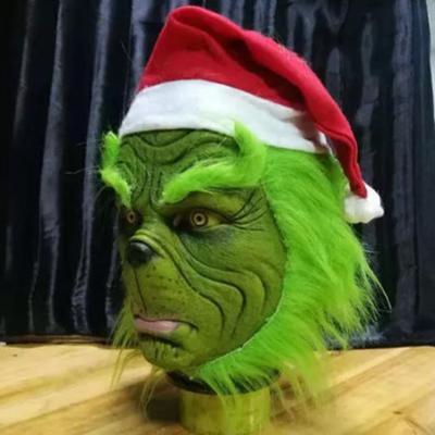 Grinch Tam Baş Lateks Maske Noel Şapka Canavar Yetişkin Kostüm Cosplay