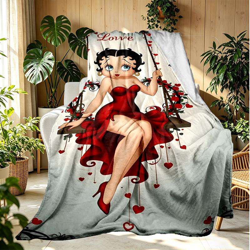 Betty Boop Pattern Blanket for Home Decoration, Bed, Sofa, Car Travel, Camping, Suitable for All Seasons, Birthday Christmas Gift