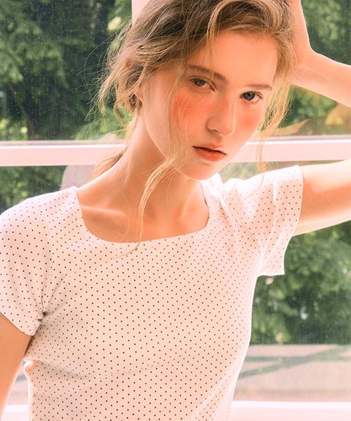 Seideu [W] Mini Dot Frill Lounge Short Sleeve T-Shirt