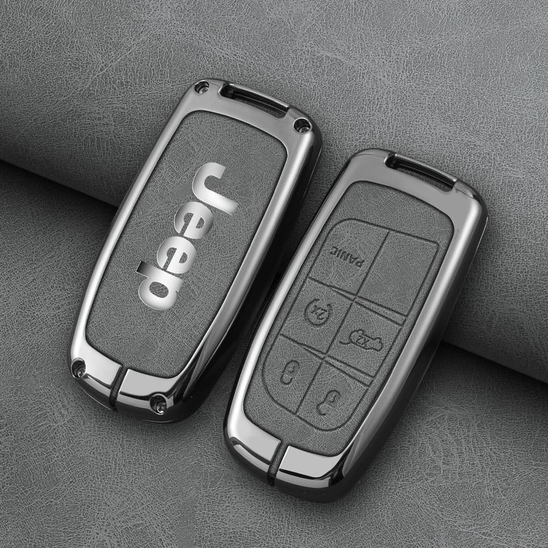 New Zinc Alloy Leather Car Key Case Cover For Jeep Grand Cherokee Compass Dodge Charger Chrysler 200 300 300C Auto Accessories AMN1