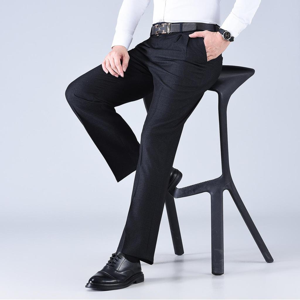 New Men's Iron-Free Pleated Dress Pants - Straight Leg, Professional Trousers for Middle-Aged Businessmen