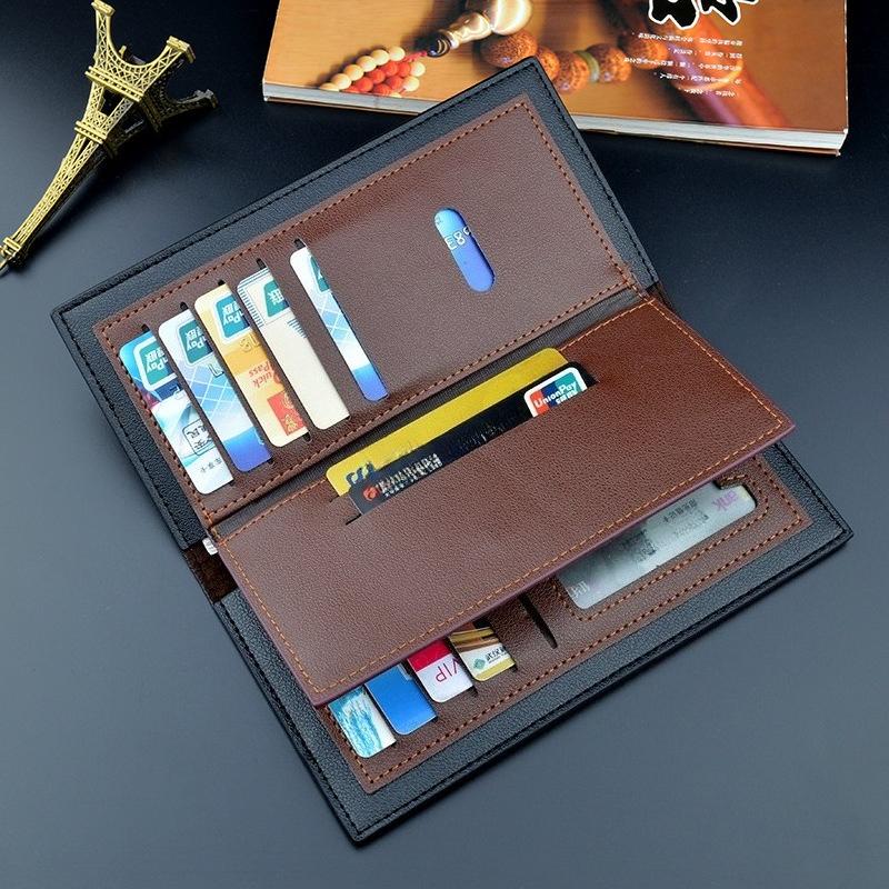 Men's Wallet, Men's Long Wallet, Fashionable Patchwork Color-block Thin Youth Soft Leather Wallet, Multi-card Card Clip, Suit Bag