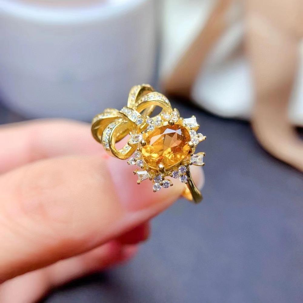 

Open Ring Elegant Bow Yellow Diamond Ring Imitation Citrine Ribbon Fashion Jewelry for Women Adjustable золотой