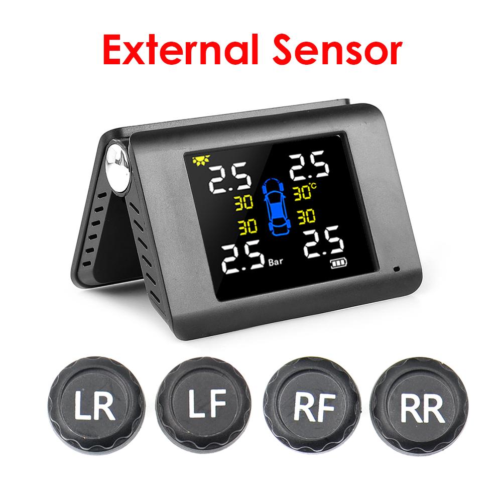 НОВАЯ Солнечная система мониторинга давления в шинах TPMS с 4 датчиками, ЖК-дисплей, отображение в реальном времени, Автоматическая система сигнализации давления в шинах автомобиля External sensors