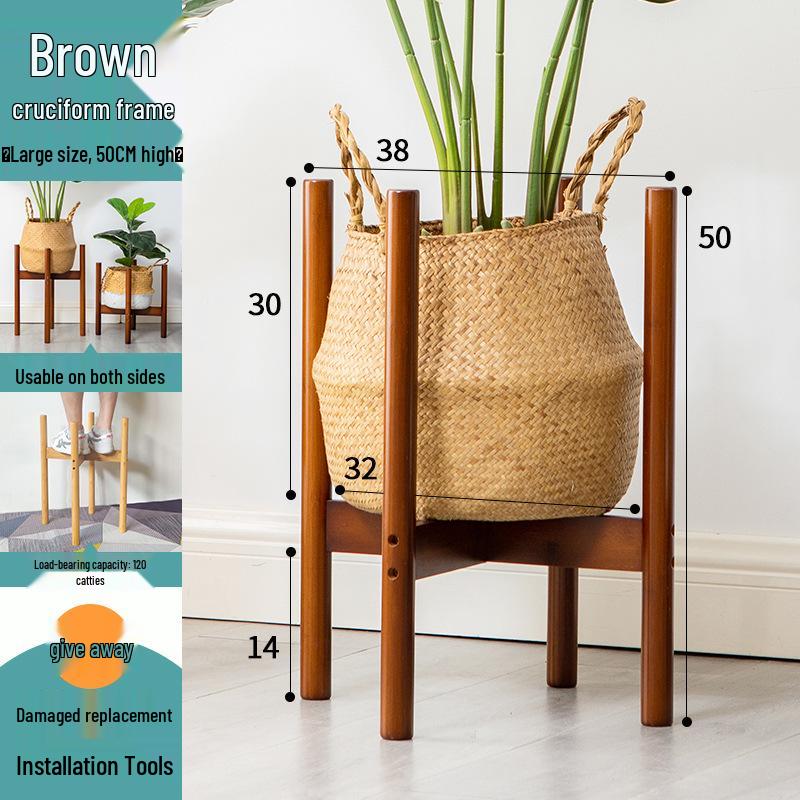 Nordic Wooden Flower Stand for Living Room/Balcony - Floor-standing Cross Plant Holder for Pothos & Flowers