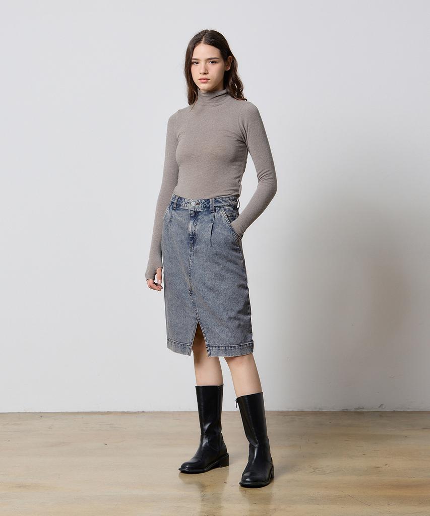 RYUL+WAI Denim Falten Vintage Midi Rock Indigo F5