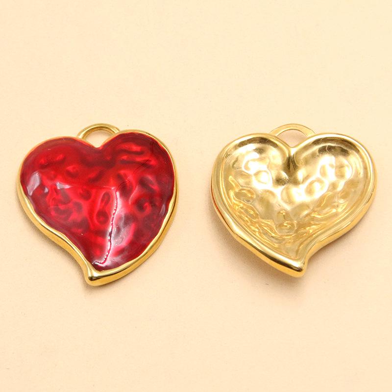 Two-Tone Stainless Steel Enamel Heart Pendants - Creative Peach Heart Ornaments, Hot Seller