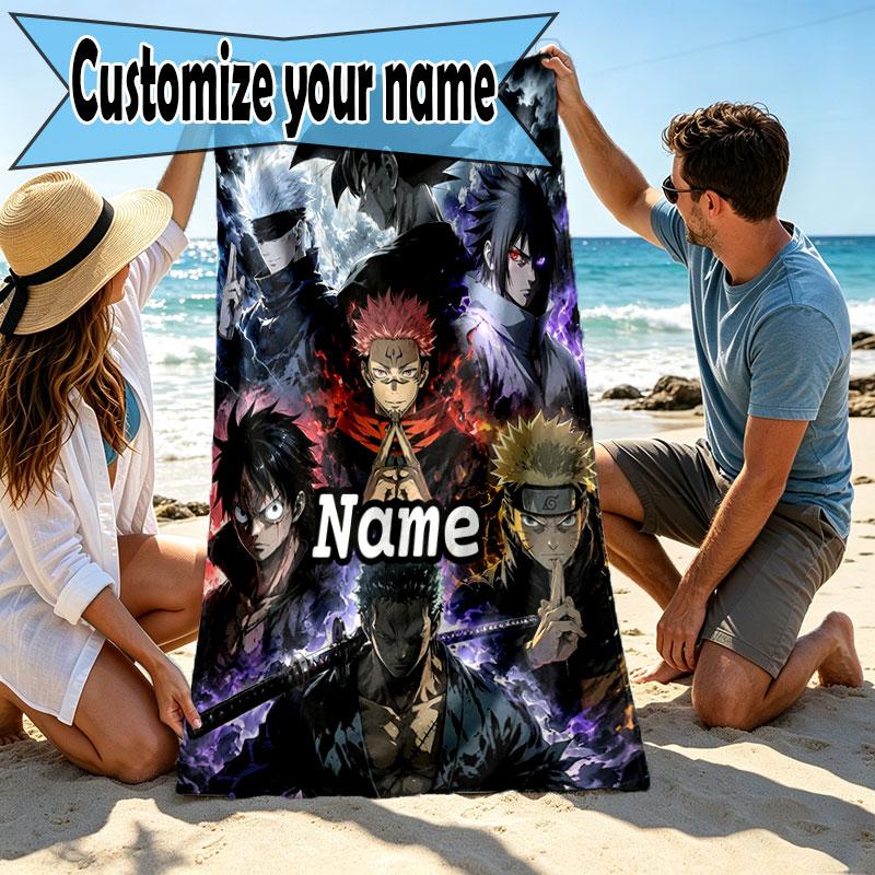 Serviette de plage personnalisée avec nom et motif Demon Slayer, pour Voyage Camping Fête à la plage Décoration de maison, Cadeau d'anniversaire pour la Famille & les Amis