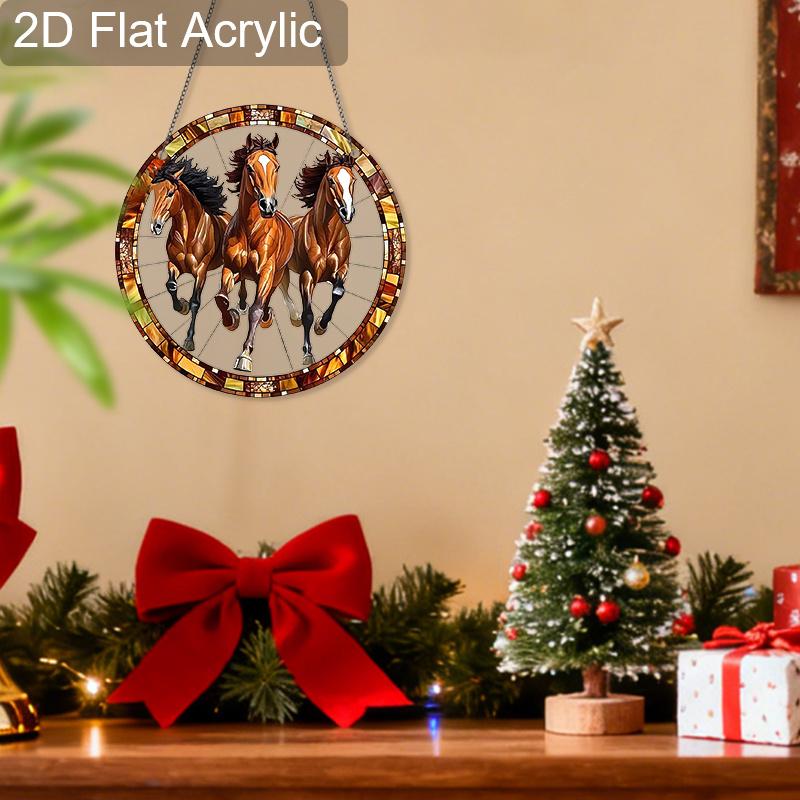 Acrylic Three Horses Christmas Suncatcher Stained Glass Effect Window Hanging Ornament Equestrian Holiday Gifts