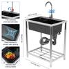 Stainless Steel Utility Sink Adjustable Stand Freestanding Sink Rust Proof Single Bowl Sink Set with Cold & Hot Water Faucet