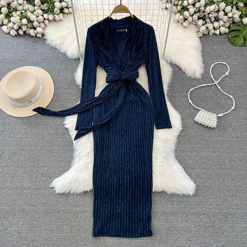 

White Loose-Fit Lace-up Female Summer Silm Velvet Dress Blue XL