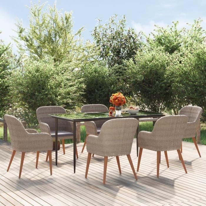 3156731 vidaXL Garden Dining Furniture and Cushions 7 Pcs Brown