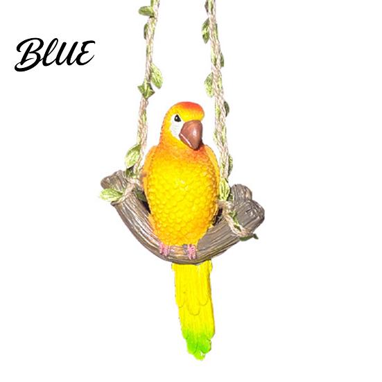Resin Bird Hanging Decor Parrot on Swing Statue Tropical Sculpture Colorful Ornament for Realistic Pendant Trees Garden Tree Patio Balcony