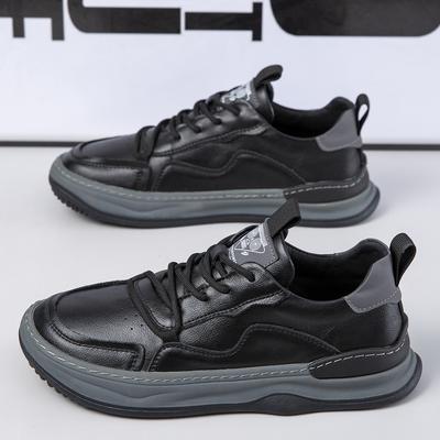 Men's Shoes Leather White Shoes Men's Platform Versatile Breathable Fashion Trend Board Shoes