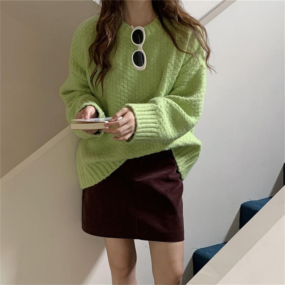 

Винтажный пуловер с круглым вырезом и ананасовым узором, женский, новый, свободный, повседневный, ленивый, утолщенный вязаный свитер топ для осени и зимы One size зелёный