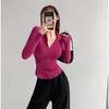 Elastic Tight Sexy Lapel Long Sleeve T-shirt Women Hottie Turndown Collar Slim Undershirt Inside Velveteen Sports Shirt Casual