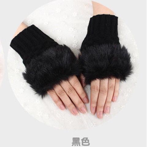 Mittens Fingerless Soft Stretch Gloves Faux Rabbit Hair Gloves Women Girls Winter Warm Gloves Warm Knitted Half-finger Glove