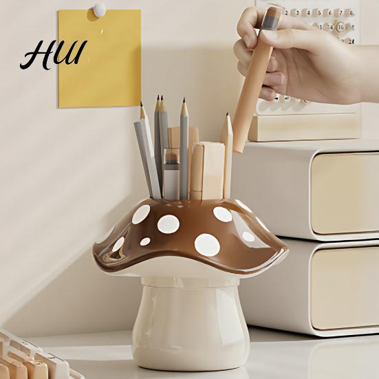 Durable Resin Pencil Holder Cute Mushroom Pen Holder, Desktop Organizer with Non-Slip Thick Stable Base, Non-toxic Desk Accessory for Modern