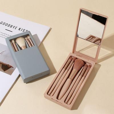 5Pcs Makeup Brush Set with Mirror Brush Soft Brush Loose Powder Eyeshadow Brush Portable Travel Set Highlight Brush