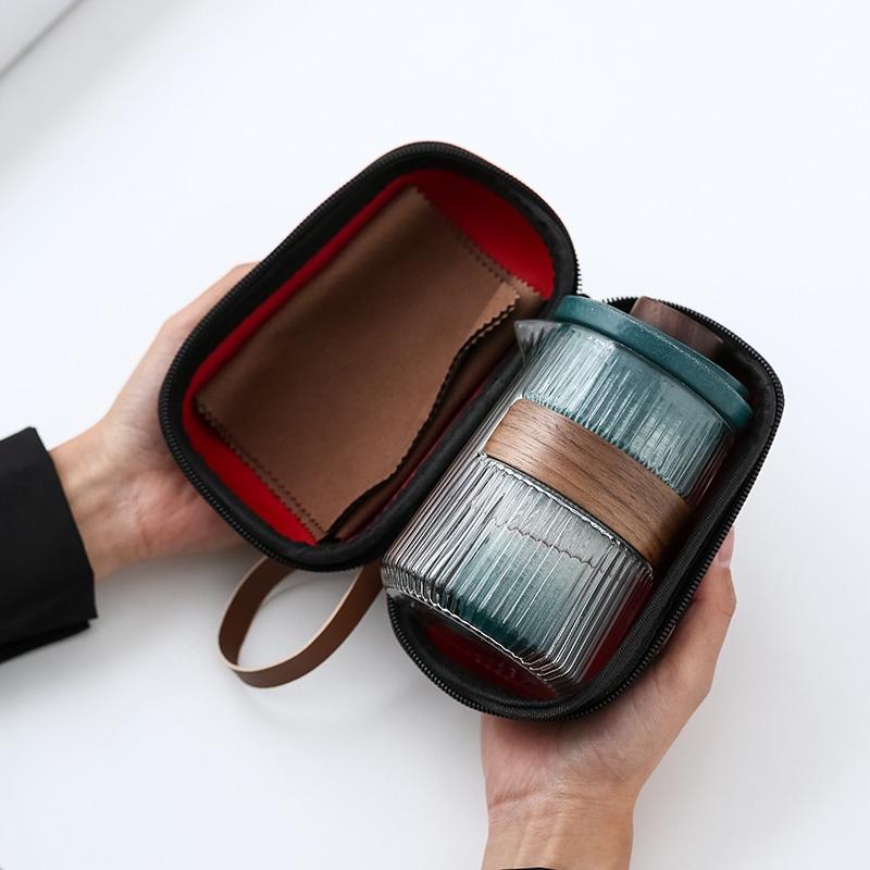 Japanese Style Kung Fu Tea Set Portable Glass Quick Tea Cup One Pot Four Cups with Bag