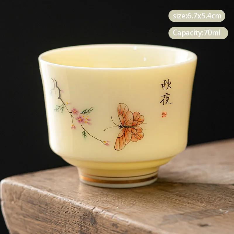 1 Pc Chinese Ceramic Tea Cup Handmade Flower and Bird Pattern Teacup Porcelain Tea Bowl Travel Master Cup Household Teaware