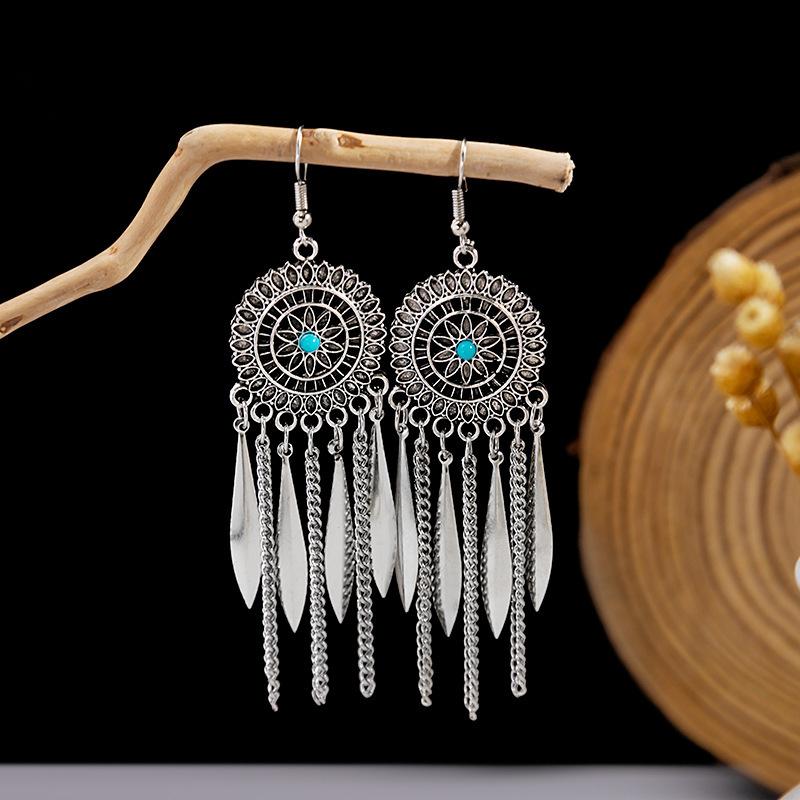 Europe, America, Bohemian Ethnic Style Stud Earrings, Long Fringed Metal Earrings, Fashion, Exotic Style Earrings Wholesale