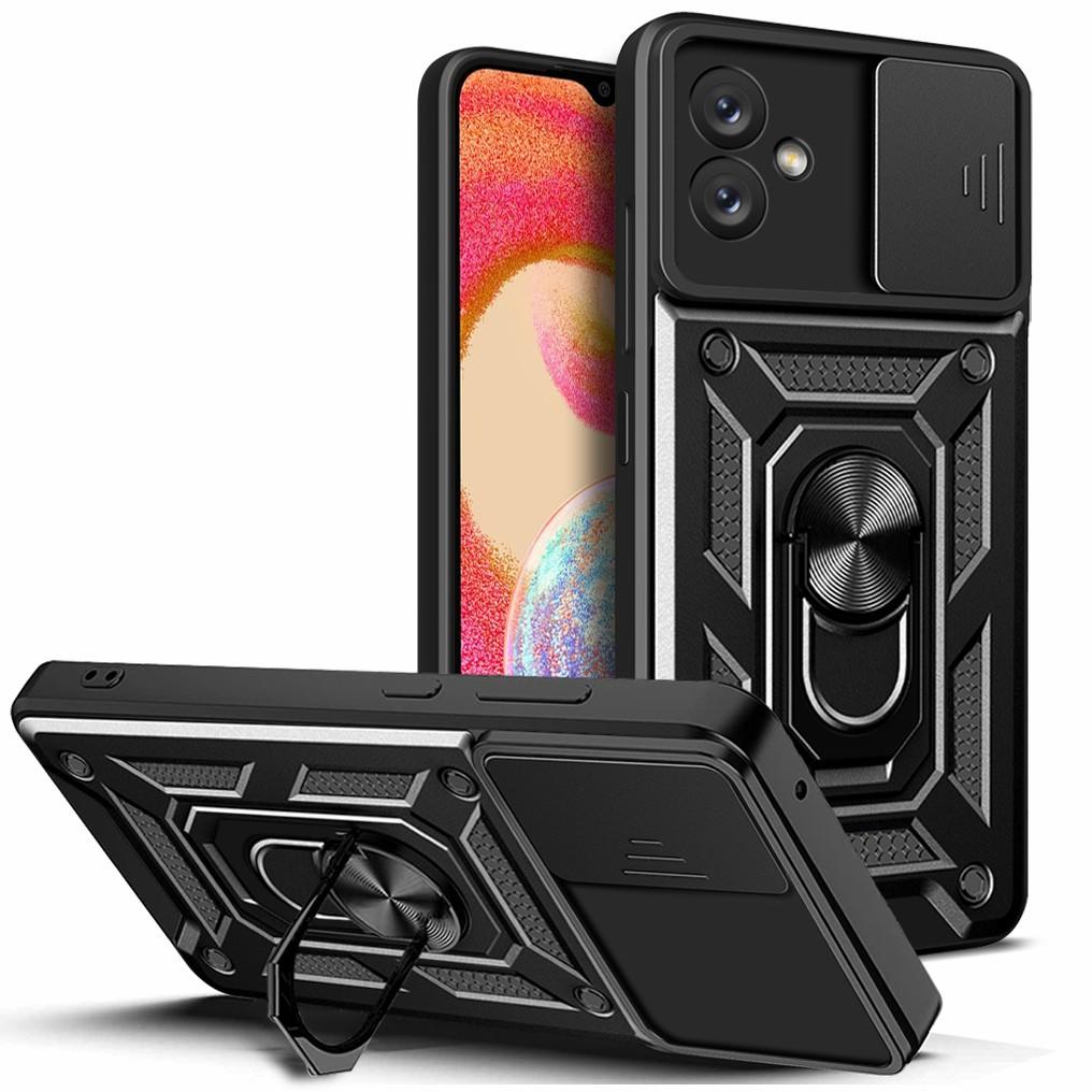 

Slide Camera Phone Case for Samsung Galaxy A04e 4G/F04 4G/M04 4G,Hard PC Soft TPU Protective Rugged Phone Cover with Kickstand Black
