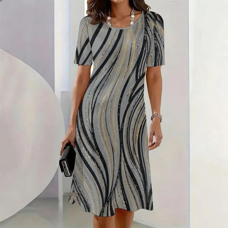Fashion Women's Crew Neck Dress 3D Casual Color Printing Casual Dress