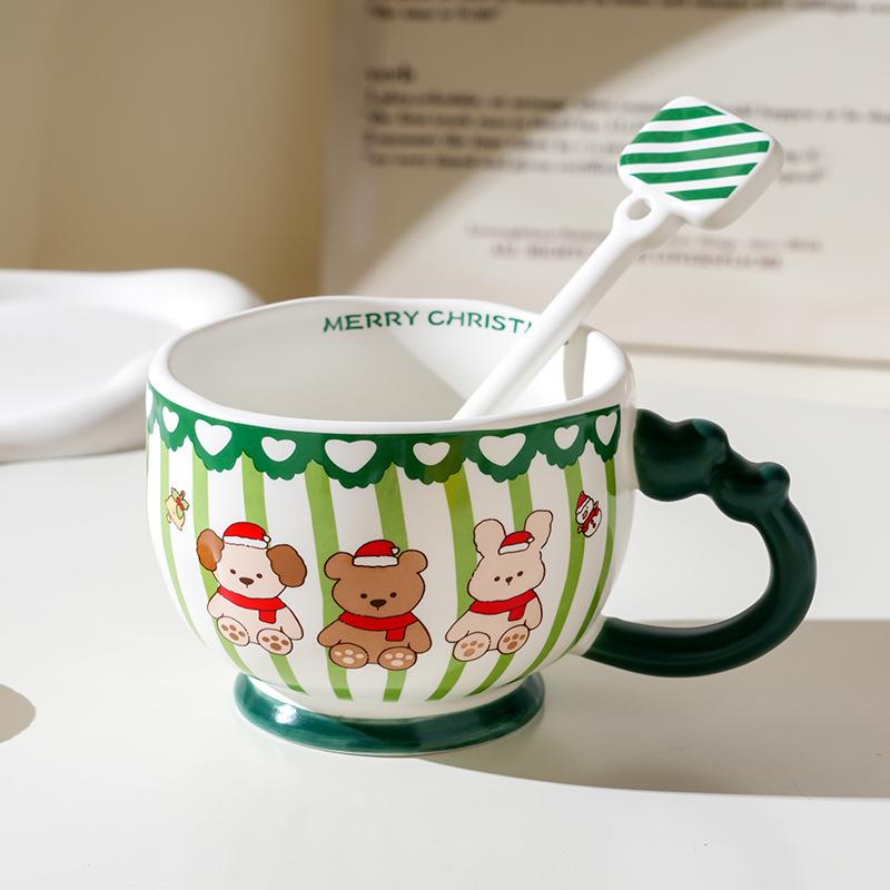 Cartoon Ceramic Cup With Cover, High-Value Household Couple Water Cup Gift Box, Small Gift Idea
