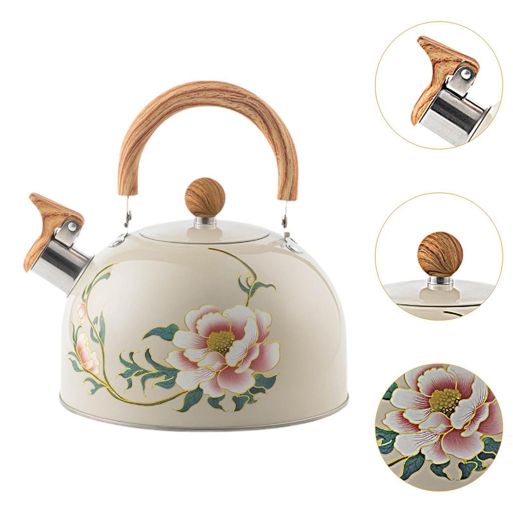Stovetop Kettle Stainless Steel Whistling Teapot with Wooden Handle Large Capacity Boiling