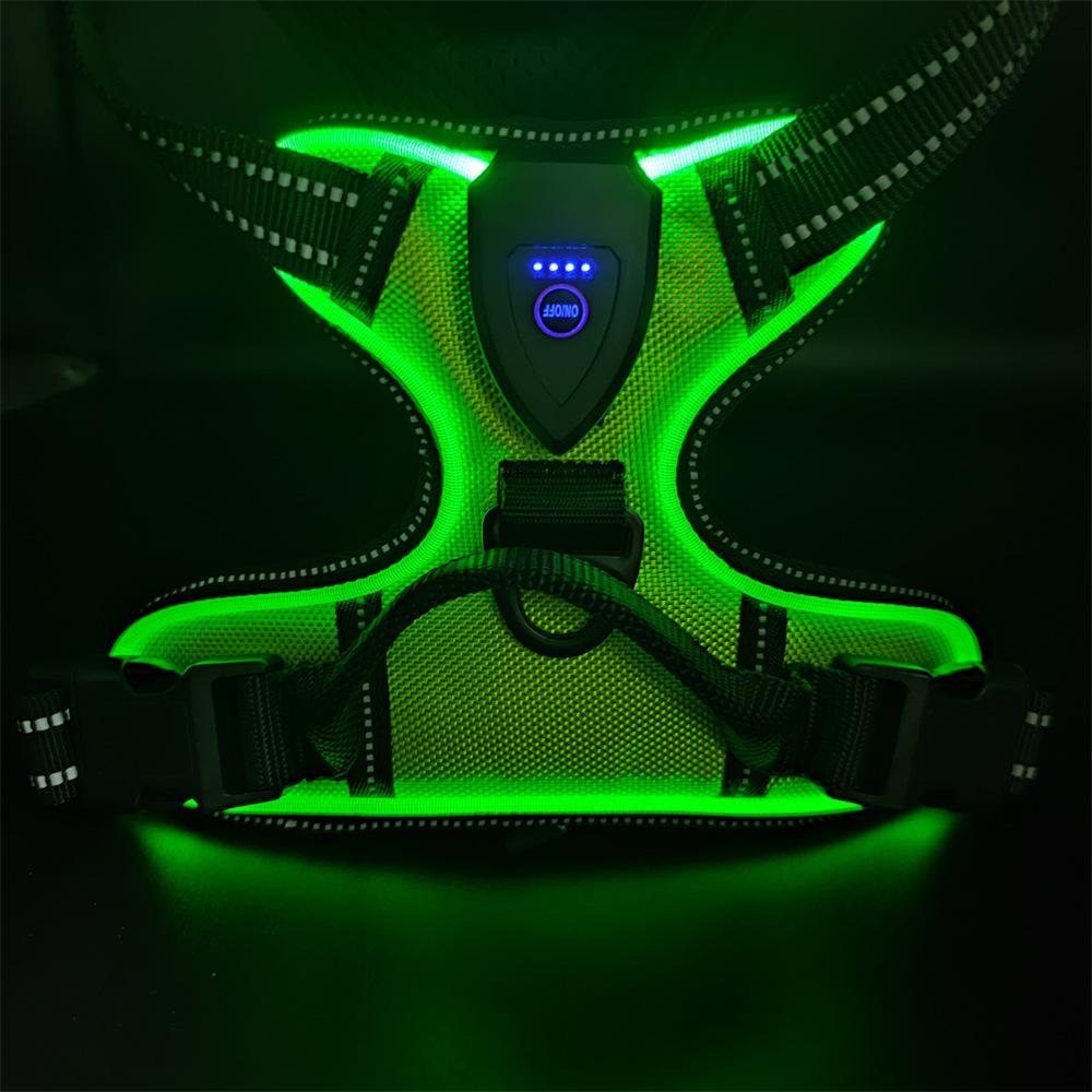 Type-C Rechargeable LED Light Up Breathable Nylon Dog Harness Reflective Warning Pet Vest Glowing Pet Supplies