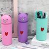 Retractable Pencil Pouch Silicone Stationery Box Portable Cartoon Bear Pencil Case  Desk Organizers