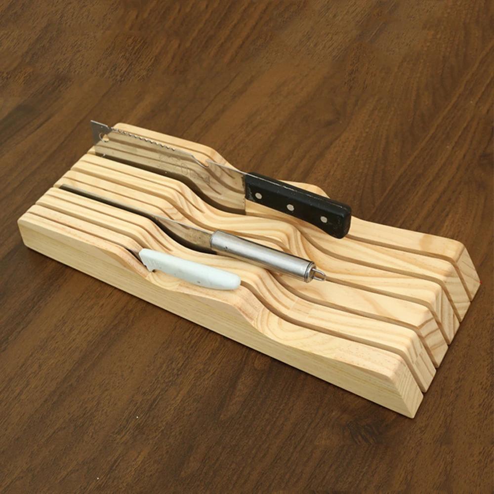 New In-drawer Knife Tray Wood Knife Organizer Kitchen Drawer Cutlery Storage Tableware Container Western Knife Tray Organizer