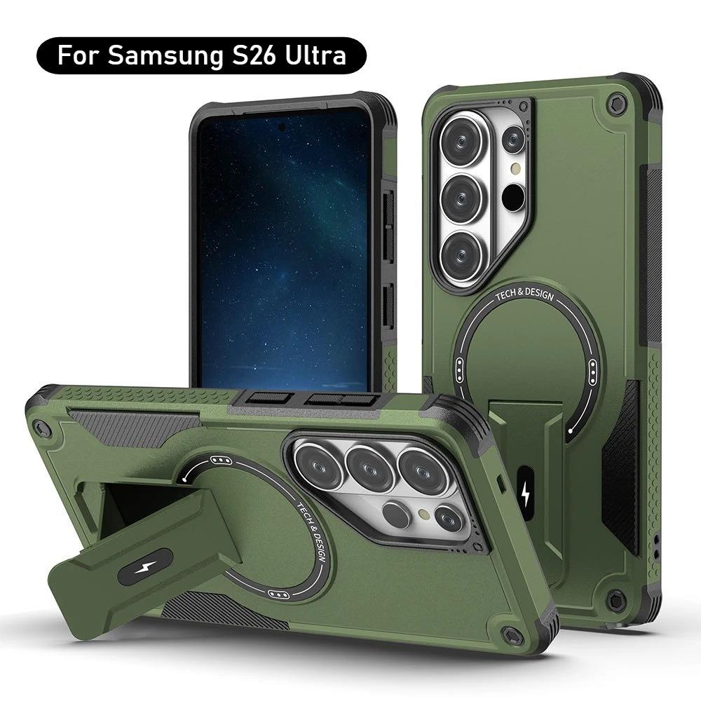 

Heavy-duty Defender Shock Proof Armor Case For Samsung S26 Ultra 25 Edge 24 Plus A07 Magnetic Bracket Ott-Box Anti-Drop Cover Galaxy S25 Ultra зелений