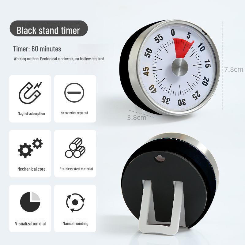 Stainless Steel Magnetic Kitchen Timer: Mechanical Rotating Countdown Clock for Students