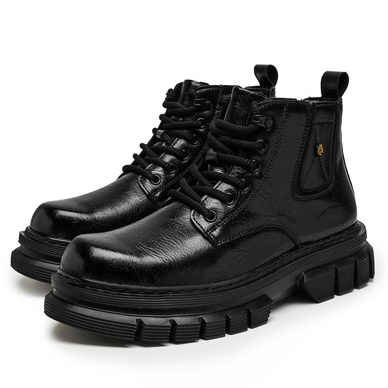 New Winter Lace Up High Top Sports Shoes Men's Windproof Boots Thick Soles for Height Increase