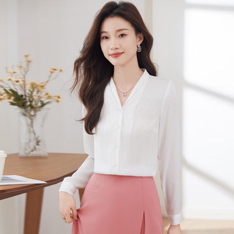 Teluoman Textured Stripe V-neck Long Sleeve Blouse 3XL