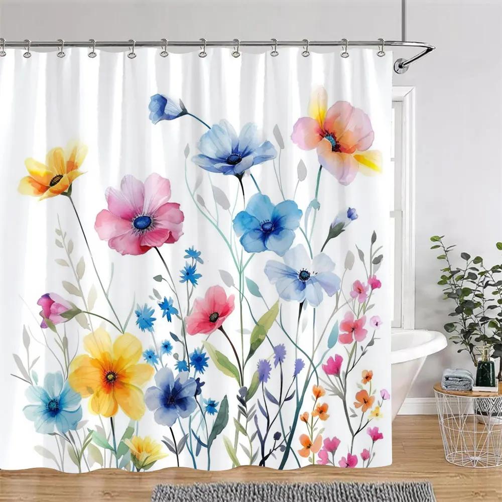 Beautiful Botanical Floral Shower Curtain Watercolour Painting Art Creative Vintage Style Polyester Bath Curtains Bathroom Decor