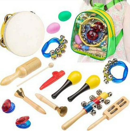 Orff Percussion Set: Tambourine, Stick Bell, Cymbals, Dance Board, Groove Cylinder, Shaker, Sand Egg, Board Cymbal Orff Instrument Set