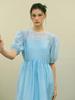 I Jeno Ri Dot Pattern Blue Balloon Sleeve Dress