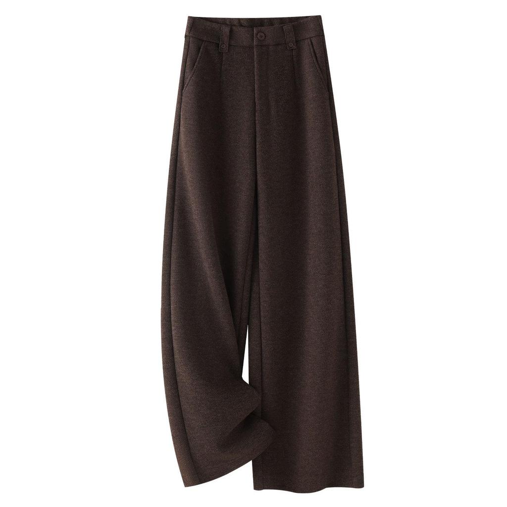 Women's Woolen Wide-Leg Drape Pants: New 2025 Loose, Stylish Velvet-Enhanced Suit Trousers for Autumn and Winter.