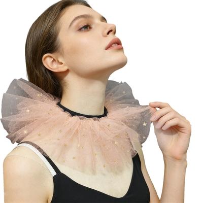Colletto Arricciato in Tulle da Clown Staccabile per Bambini con Elegante Design Stella Luna per Feste e Oggetti di Scena per Foto