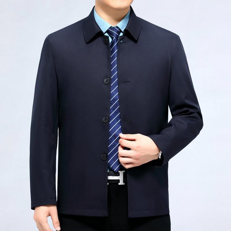 Mulberry silk button jacket for middle-aged and elderly men thin spring and autumn dad wear business jacket lapel middle-aged casual top