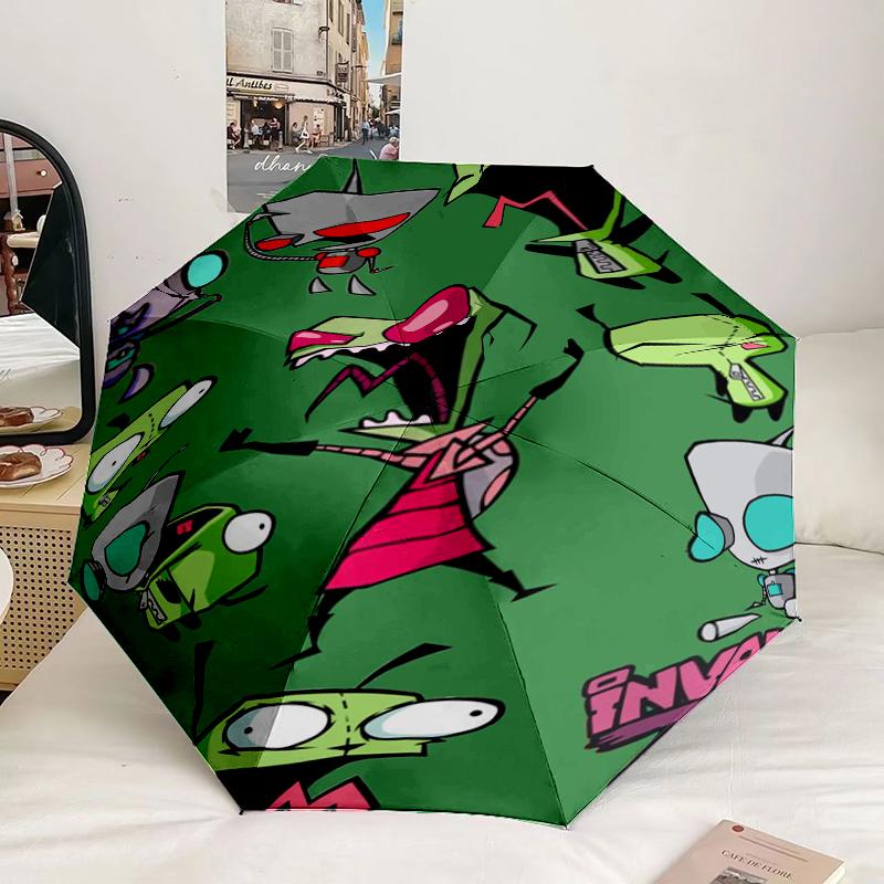 Alien-Invasion-Muster Regenschirm 8-Speichen für Reisen, Camping, Alltagsgebrauch Leichter tragbarer Regenschirm, Unverzichtbar für jede Familie Feiertage Geburtstagsgeschenk